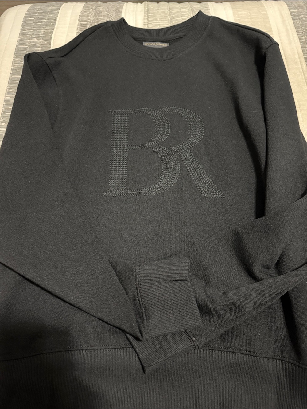 Banana Republic Black Men's Crewneck Sweater with Subtle Monogram